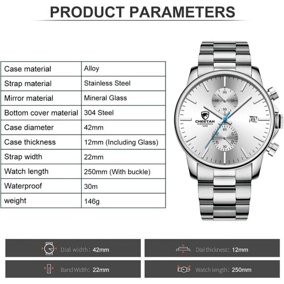 GOLDEN HOUR Men's Black Stainless Steel Chronograph Quartz Watch Waterproof - Picture 4 of 8